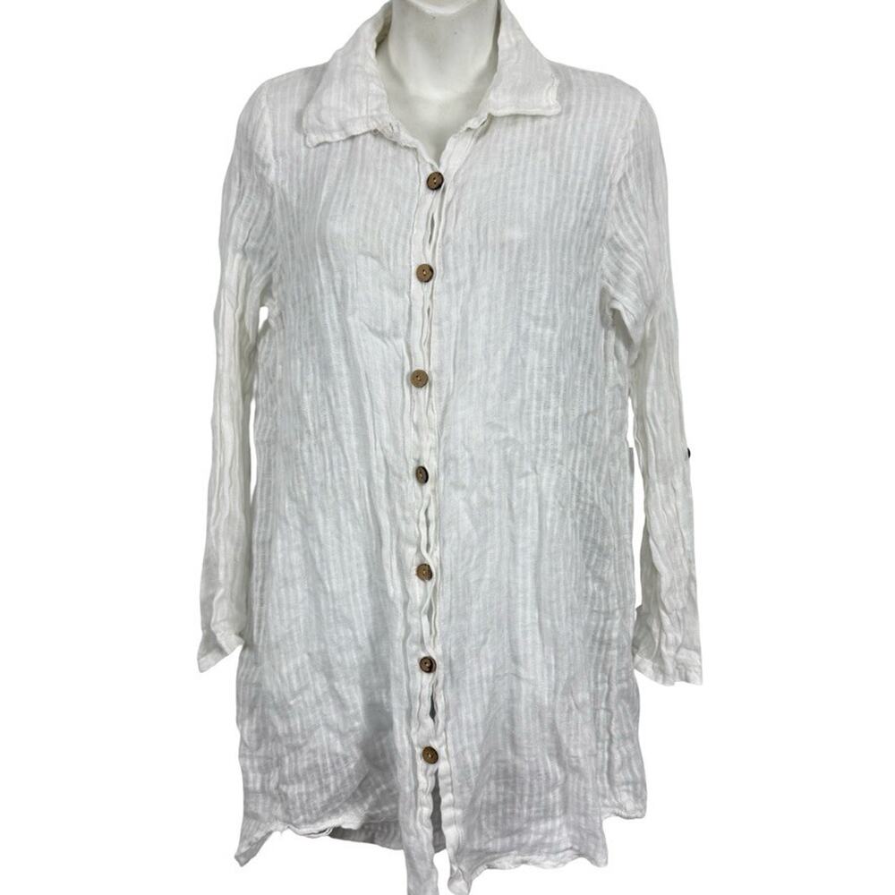Lungo L'arno Italy Sheer Button Up Long Sleeve Beachy 100% Linen Shirt Top sz M